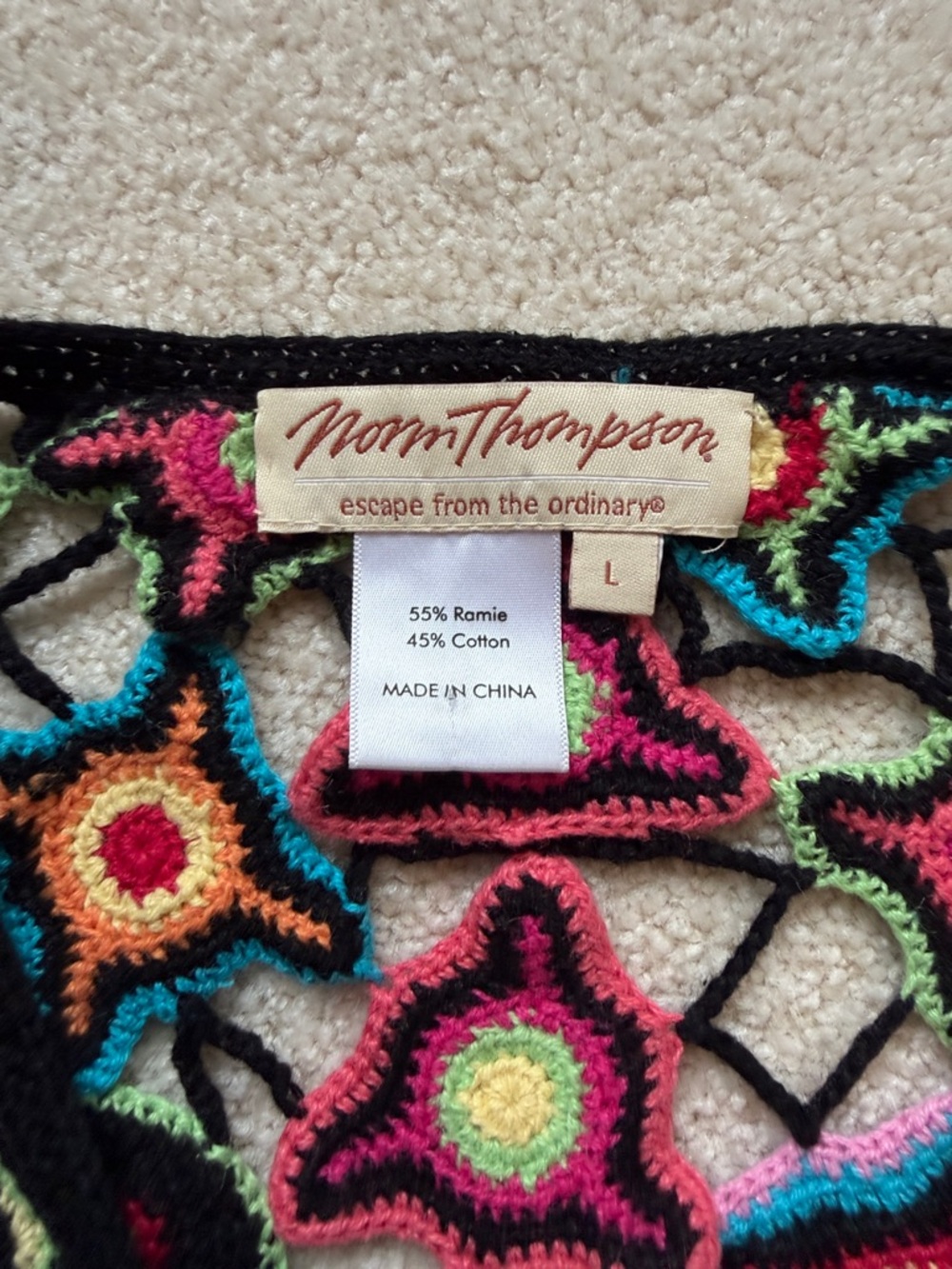 Norm Thompson Crochet Star-Pattern Women's Cardigan Sweater size L - Picture 3 of 4